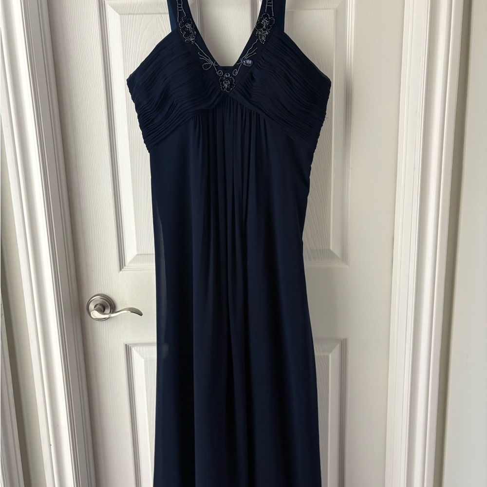 Navy Blue Dress with Beaded Embellishments